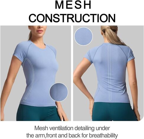 Women's Quick Dry Short Sleeve T-Shirts – Athletic Running, Workout, Yoga Tops, Seamless Sports Shirt,Slim Fit Tees in Saudi Arabia
