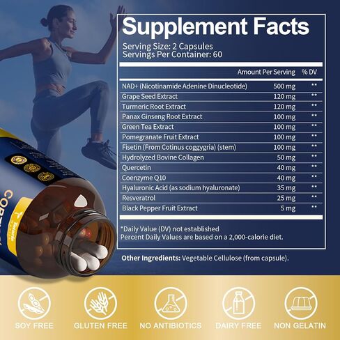 NAD Supplement for Women and Men13-IN-1with Nicotinamide Riboside, Resveratrol & Quercetin,Anti-Aging, Energy, Boost NAD+ High Absorption 120 Capsules in Saudi Arabia