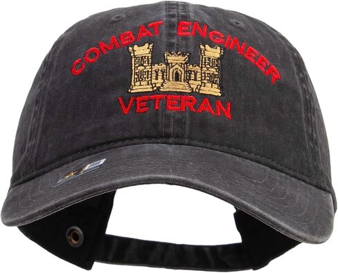 e4Hats.com Combat Engineer Veteran Embroidered Washed Solid Pigment Dyed Cotton Twill Brass Buckle Cap in Saudi Arabia