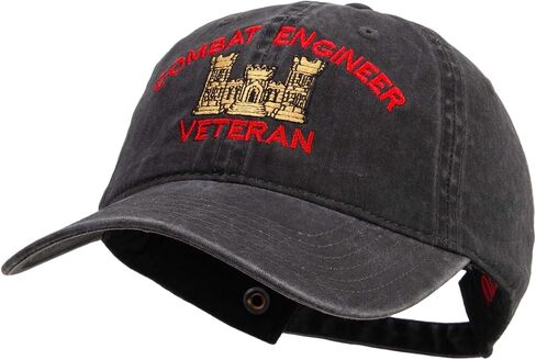 e4Hats.com Combat Engineer Veteran Embroidered Washed Solid Pigment Dyed Cotton Twill Brass Buckle Cap in Saudi Arabia