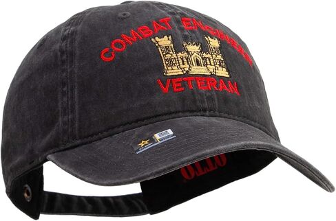 e4Hats.com Combat Engineer Veteran Embroidered Washed Solid Pigment Dyed Cotton Twill Brass Buckle Cap in Saudi Arabia