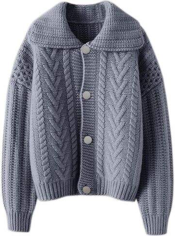 CHARTOU Women Winter Thick Cardigan Lapel Collar Button Down Chunky Knit Coatigan Sweater Jacket in Saudi Arabia