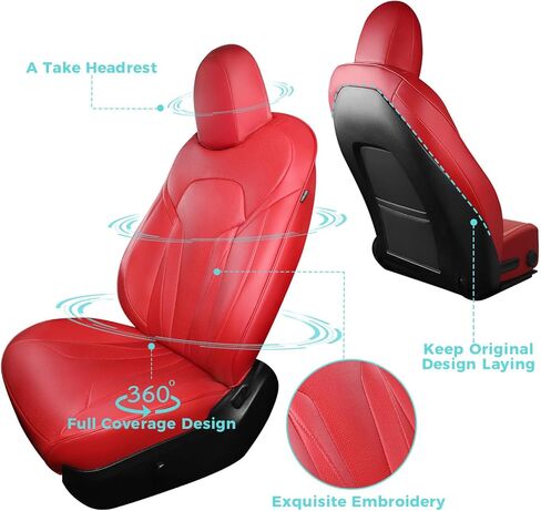 Upgrade for Tesla Model Y Seat Covers 2024 2023 2022 2021 2020 5-Seater, Full Set Custom Fit, Waterproof Faux Leather, Breathable & Easy to Install – Black in Kuwait
