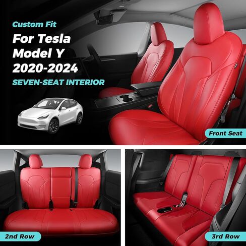 Upgrade for Tesla Model Y Seat Covers 2024 2023 2022 2021 2020 5-Seater, Full Set Custom Fit, Waterproof Faux Leather, Breathable & Easy to Install – Black in Kuwait