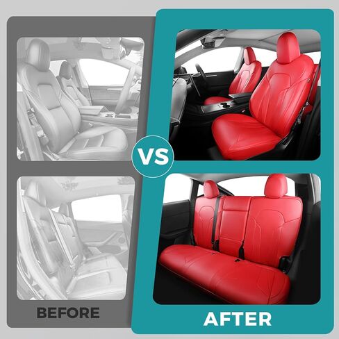 Upgrade for Tesla Model Y Seat Covers 2024 2023 2022 2021 2020 5-Seater, Full Set Custom Fit, Waterproof Faux Leather, Breathable & Easy to Install – Black in Kuwait