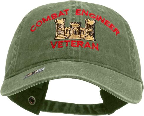 e4Hats.com Combat Engineer Veteran Embroidered Washed Solid Pigment Dyed Cotton Twill Brass Buckle Cap in Saudi Arabia
