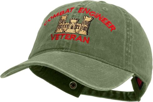 e4Hats.com Combat Engineer Veteran Embroidered Washed Solid Pigment Dyed Cotton Twill Brass Buckle Cap in Saudi Arabia