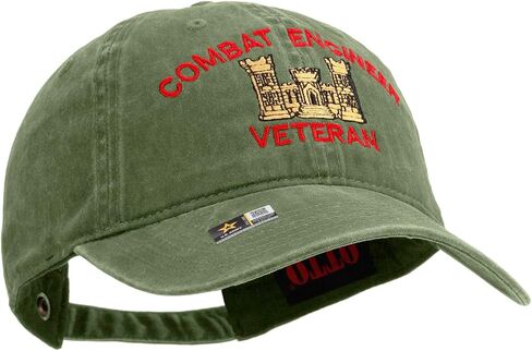 e4Hats.com Combat Engineer Veteran Embroidered Washed Solid Pigment Dyed Cotton Twill Brass Buckle Cap in Saudi Arabia