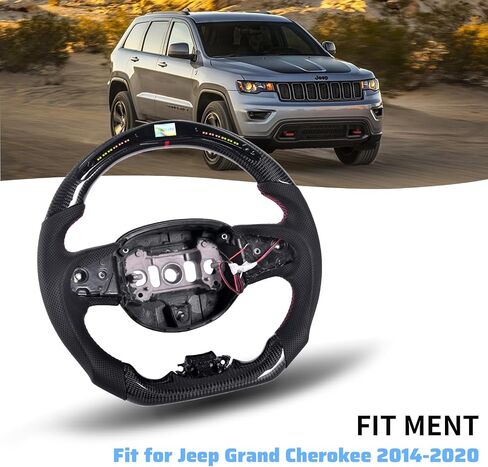 Real Carbon Fiber Steering Wheel for Jeep Grand Cherokee 2014-2020, D-shaped Flat-bottom Perforated Leather Grip in Kuwait