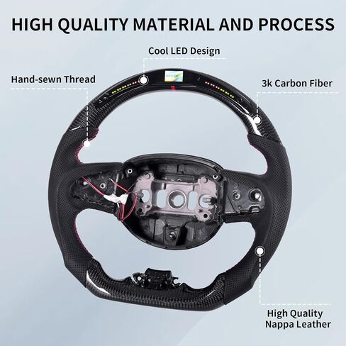 Real Carbon Fiber Steering Wheel for Jeep Grand Cherokee 2014-2020, D-shaped Flat-bottom Perforated Leather Grip in Kuwait