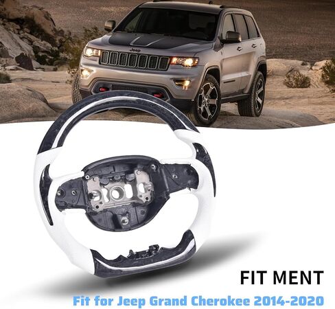 Real Carbon Fiber Steering Wheel for Jeep Grand Cherokee 2014-2020, D-shaped Flat-bottom Perforated Leather Grip in Kuwait