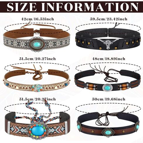 6 Pcs Cowboy Hat Band Replacement Ethnic Western Hat Belts Rural Classical Mexican Turquoise Hatbands for Men Women (Stylish Style) in Kuwait