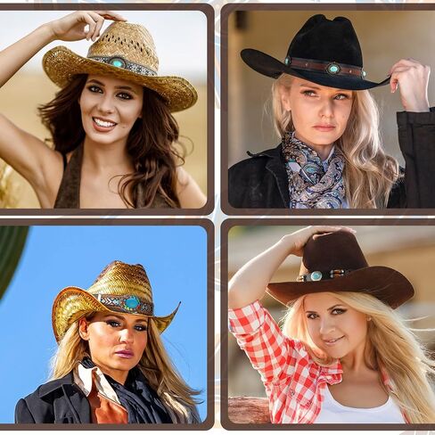 6 Pcs Cowboy Hat Band Replacement Ethnic Western Hat Belts Rural Classical Mexican Turquoise Hatbands for Men Women (Stylish Style) in Kuwait