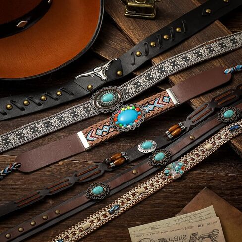 6 Pcs Cowboy Hat Band Replacement Ethnic Western Hat Belts Rural Classical Mexican Turquoise Hatbands for Men Women (Stylish Style) in Kuwait