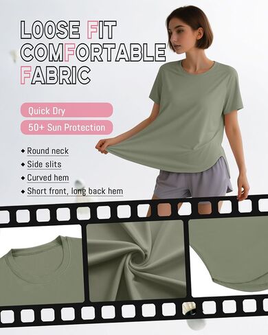 4 Pack Women's Workout Shirts UPF 50+ Athletic Breathable Short Sleeve Tops Quick Dry Split Hem Running Gym Yoga Tee in Kuwait