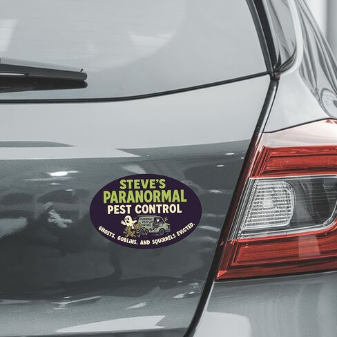 Magnet Me Up Steve’s Paranormal P-t Control Magnet - 4"x6" Oval Funny Gag Car Magnet - Ghosts, Goblins & Squirrels Evicted - Hilarious Magnetic Car Decal - UV Printed Vinyl - Made in USA in Saudi Arabia