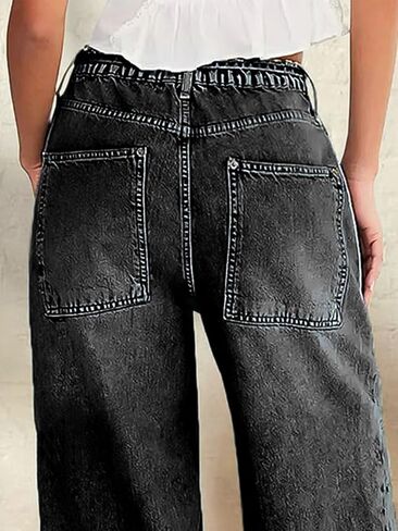 Women Wide Leg Jeans Elastic Mid Waist Belt Baggy Jeans Loose Casual Boyfriend Y2K Denim Pants with Pockets in Kuwait
