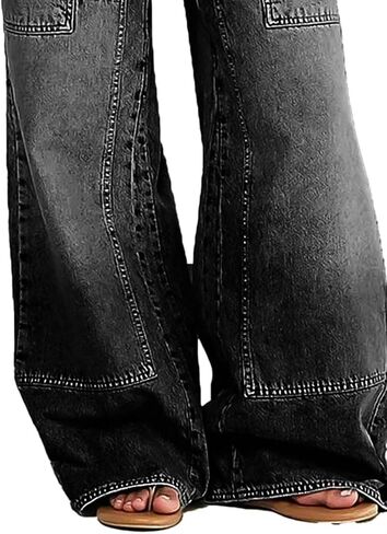 Women Wide Leg Jeans Elastic Mid Waist Belt Baggy Jeans Loose Casual Boyfriend Y2K Denim Pants with Pockets in Kuwait