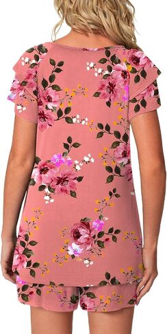 Aodemo Womens Summer Pajama Sets Ruffle Short Sleeves Sleepwear 2 Piece Pjs Lounge Short Pants with Pockets in Kuwait