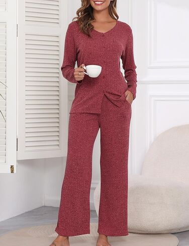 مجموعة بيجاما للسيدات مجموعة طويلة الأكمام متبوكة زر لأسفل لأسفل أعلى و pants صالة مجموعة S-3XL in Saudi Arabia