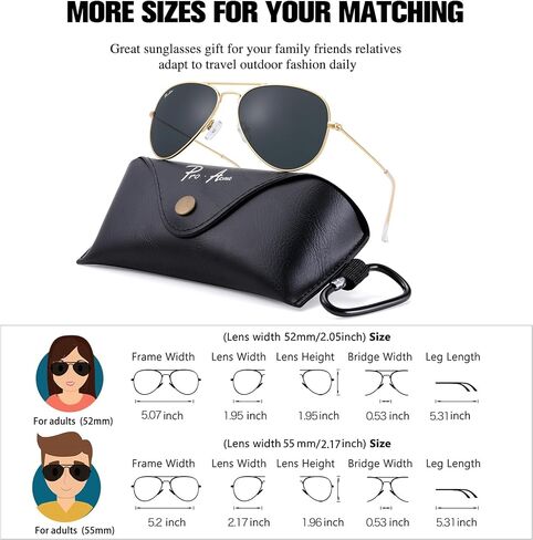 Pro Acme Small Aviator Sunglasses Glass Lens ، Frame Classic Frame UV400 Protection for Men Women ، 52mm in Kuwait
