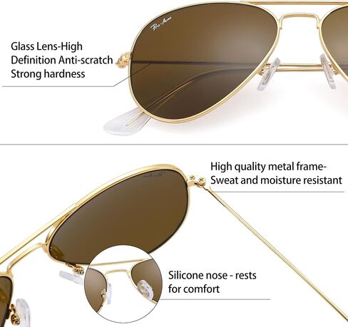Pro Acme Small Aviator Sunglasses Glass Lens ، Frame Classic Frame UV400 Protection for Men Women ، 52mm in Kuwait