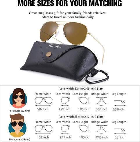 Pro Acme Small Aviator Sunglasses Glass Lens ، Frame Classic Frame UV400 Protection for Men Women ، 52mm in Kuwait