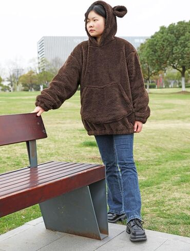 acdiac Cute Cartoon Bunny Or Bear Ears Tail Sweater Hoodie Women's Tops Fun Fluffy Animal Sweatshirt Coat Pullover in Kuwait