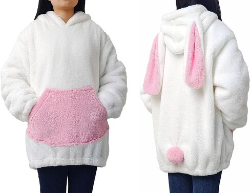 acdiac Cute Cartoon Bunny Or Bear Ears Tail Sweater Hoodie Women's Tops Fun Fluffy Animal Sweatshirt Coat Pullover in Kuwait