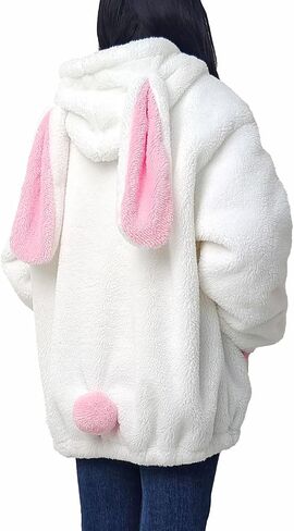 acdiac Cute Cartoon Bunny Or Bear Ears Tail Sweater Hoodie Women's Tops Fun Fluffy Animal Sweatshirt Coat Pullover in Kuwait