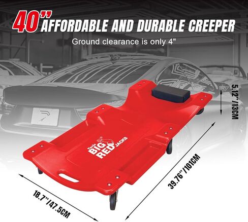 BIG RED Torin 36" Rolling Garage Creeper, Shop Creeper Blow Molded Plastic Mechanic Cart with Padded Headrest with 4 Casters, 350 LBS, Black in Kuwait