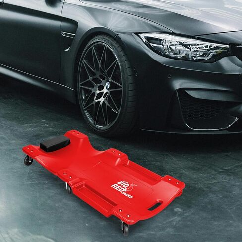 BIG RED Torin 36" Rolling Garage Creeper, Shop Creeper Blow Molded Plastic Mechanic Cart with Padded Headrest with 4 Casters, 350 LBS, Black in Kuwait