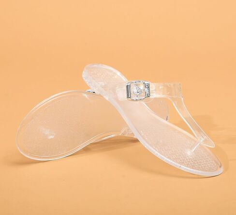 Women Sandals Thong Flip Flops Jelly Shoes Adjustable T-Strap Jellies Flats Clear Dress Slipper Summer Beach Pool Slides Size 10 Slip On Quick Dry Soft in Kuwait