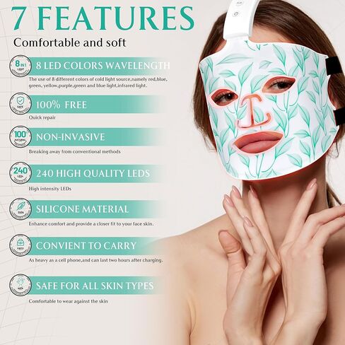 Red Light Therapy Mask, Led Contour Face Mask Light Therapy, 7 Color Red Light Face Mask Portable and Rechargeable, Red Light Therapy At Home and Wireless Led Face Mask[BMask] in Kuwait