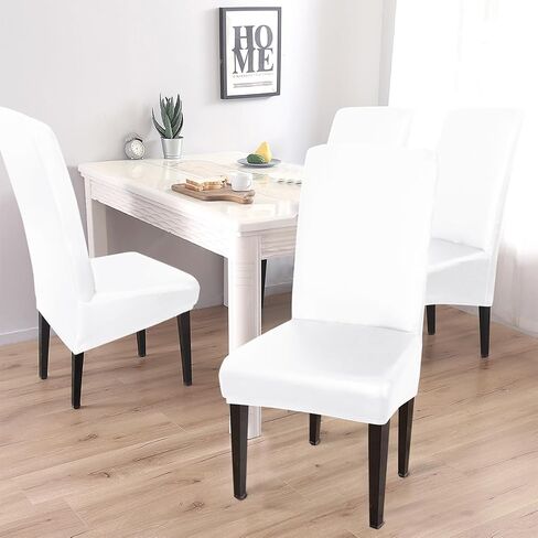 NOLITOY Stretch Dining Chair Covers, Waterproof PU Leather Chair Slipcovers, Removable Washable Silpcover for Home Kitchen Banquet Hotel Ceremony, White 39x21Inch in Saudi Arabia