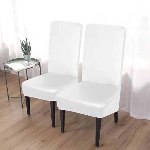 NOLITOY Stretch Dining Chair Covers, Waterproof PU Leather Chair Slipcovers, Removable Washable Silpcover for Home Kitchen Banquet Hotel Ceremony, White 39x21Inch in Saudi Arabia