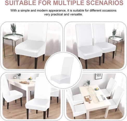 NOLITOY Stretch Dining Chair Covers, Waterproof PU Leather Chair Slipcovers, Removable Washable Silpcover for Home Kitchen Banquet Hotel Ceremony, White 39x21Inch in Saudi Arabia