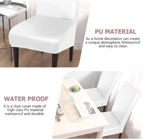 NOLITOY Stretch Dining Chair Covers, Waterproof PU Leather Chair Slipcovers, Removable Washable Silpcover for Home Kitchen Banquet Hotel Ceremony, White 39x21Inch in Saudi Arabia
