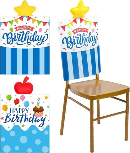 Moukeren 2 Pieces Happy Birthday Chair Covers Kids Birthday Party Classroom Seat Decorations Dining Chair Seat Cover Slipcovers Gift for Classroom Home Dining Party Favor in Saudi Arabia
