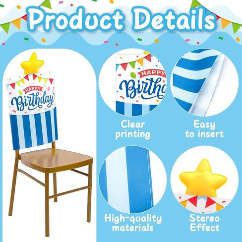 Moukeren 2 Pieces Happy Birthday Chair Covers Kids Birthday Party Classroom Seat Decorations Dining Chair Seat Cover Slipcovers Gift for Classroom Home Dining Party Favor in Saudi Arabia