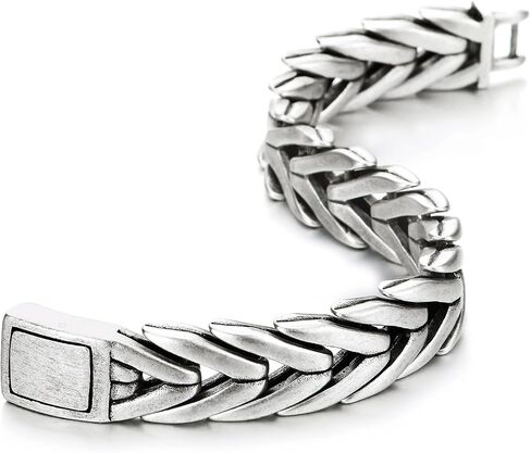 COOLSTEELANDBEYOND Men's Heavy Stainless Steel Braided Wheat Chain Bracelet, Woven Link, Biker Jewelry Silver Color in Saudi Arabia