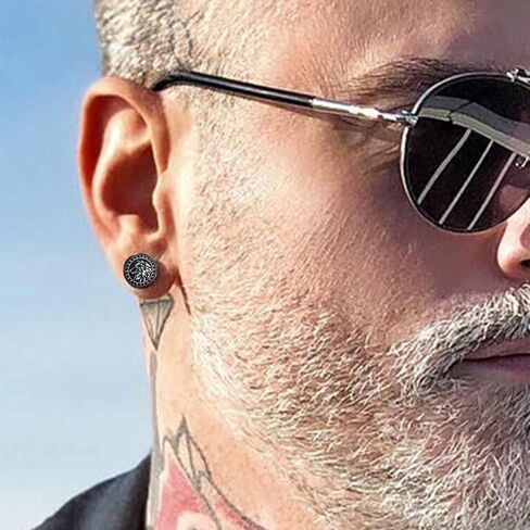 Gothic Wolf Stud Earring for Men Women Viking Rune Black Punk Fashion Piercing Tragus Ear Studs Stainless Steel Retro Jewelry Hip Hop Style Gift for Hypoallergenic Sensitive Ear for Boyfriend in Saudi Arabia