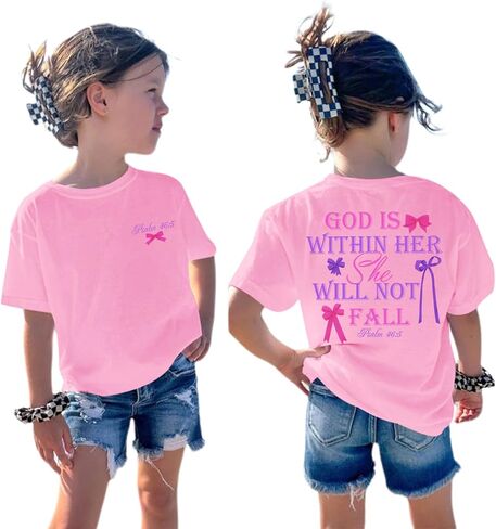 Girls Christian Tees God is Within Her Jesus Shirt for Kids Faith Cute Graphic Bow Tshirt Inspirational Religious Top in Saudi Arabia