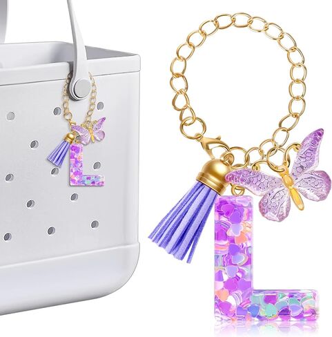 Letter Keychains Charms Compatible With Bogg Bag Accessories, Beach Tote Bag Keychain Personalized Tassel Butterfly in Kuwait