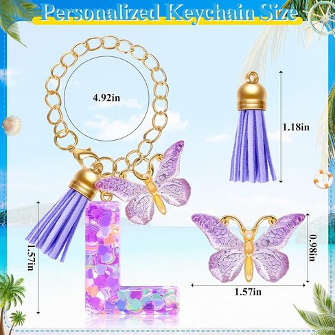 Letter Keychains Charms Compatible With Bogg Bag Accessories, Beach Tote Bag Keychain Personalized Tassel Butterfly in Kuwait