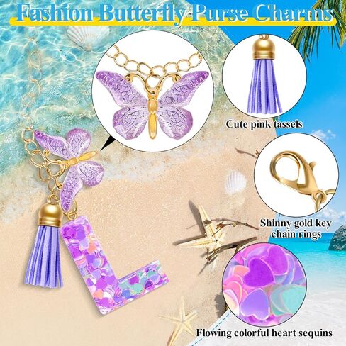 Letter Keychains Charms Compatible With Bogg Bag Accessories, Beach Tote Bag Keychain Personalized Tassel Butterfly in Kuwait
