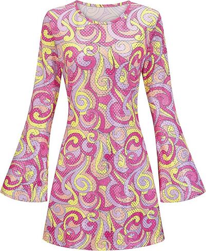 60s 70s Hippie Disco Dress Costume Women's Retro Disco Outfit Women Halloween Floral Dresses in Saudi Arabia