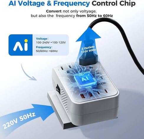 DOACE 350W 220V to 110V Converter for European Travel, Cordless Voltage Converter US to Europe for Using Most U.S. Travel Devices Abroad- Hair Straightener Curler Shaver Toothbrush Laptop Camera Phone in Kuwait