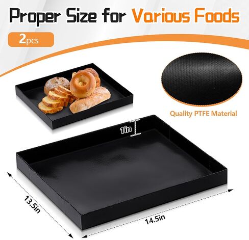 2 Pcs 8.5 x 11.5 x 1 Inch PTFE Solid Oven Basket Non Stick Cooking Basket Cooking Trays for Quick Oven Accessories Baking Chips Chicken Wings Bread Heating in Saudi Arabia