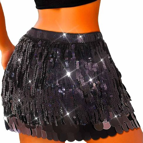 Twinklede Sparkly Fringe Fringe Skirt Mermaid Rave Belly Dance Wrapts for Women in Saudi Arabia